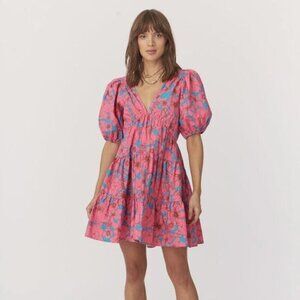 Xirena Pink Mini Dress Nissa‎ 100% Cotton Floral Paisley Puff Pockets Large